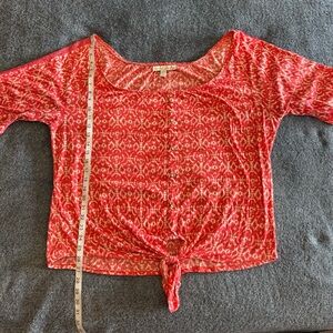 French Laundry Coral Pink Patterned Tie-Front Blouse